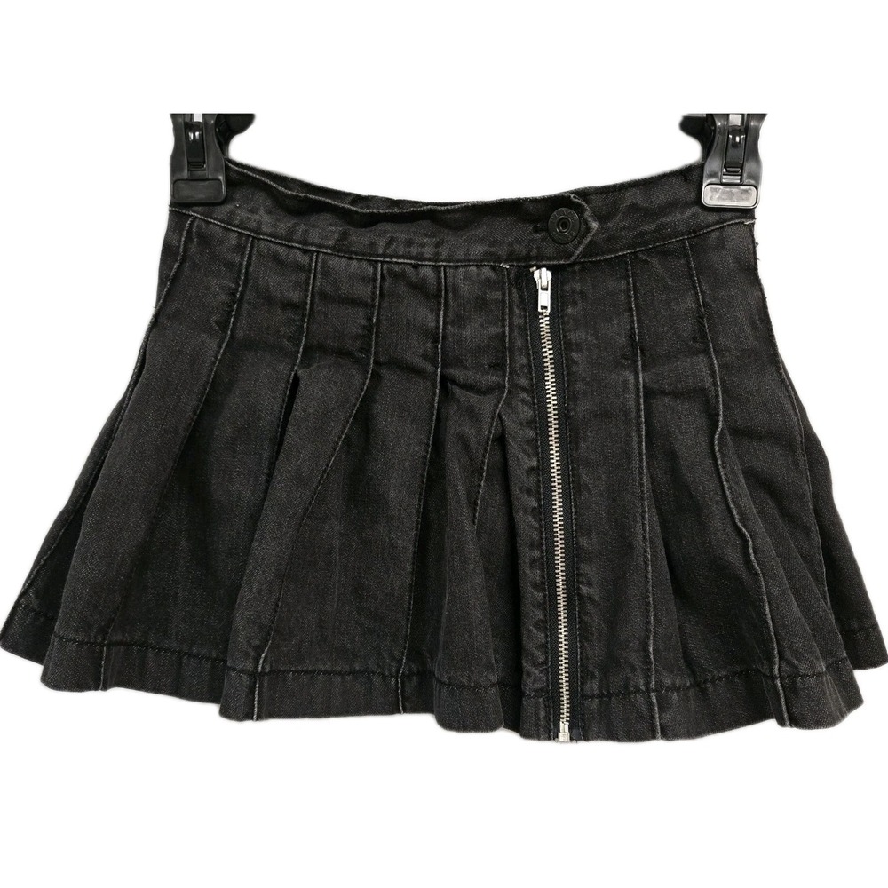 Childrens Place Black Denim Pleated Skort Skirt Girls‎ Adjustable Waist Size 6